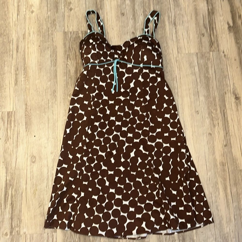 Brown & White Polka Dot Turquoise Accent Retro Midi Sundress